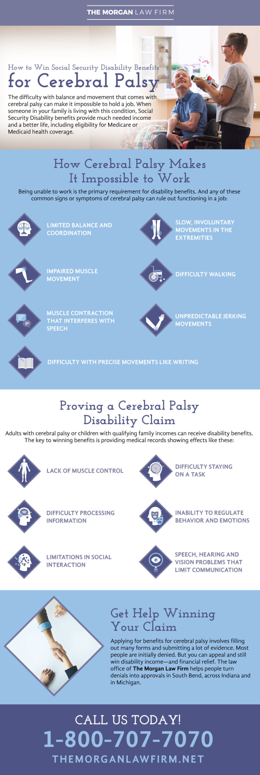 An infographic for individuals suffering from cerebral palsy that are looking to receive social security disability benefits.